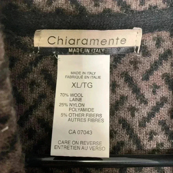 Chiaramente Sweater Heavy Thick Brown Black 70% Wool High Collar 3/4 Sleeves - Picture 7 of 9